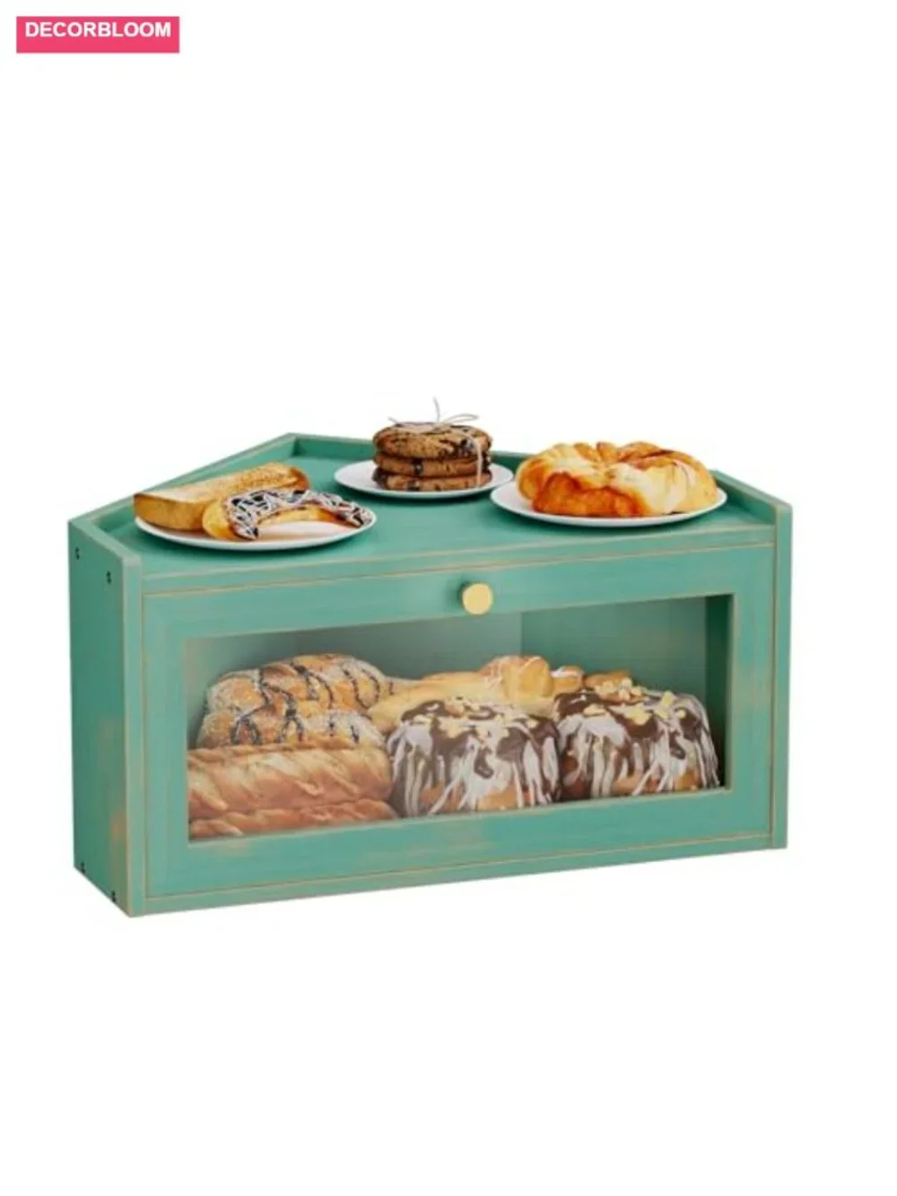 Bamboo Bread Box with Acrylic Door, Corner Shape, Large Capacity